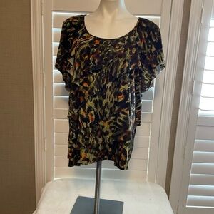 Notations Olive Multi Animal-Print Ruffle Short-Sleeve Top